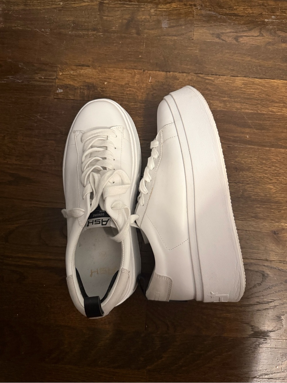 ASH Men’s White Platform Lace-Up Sneakers with Black Heel Tab